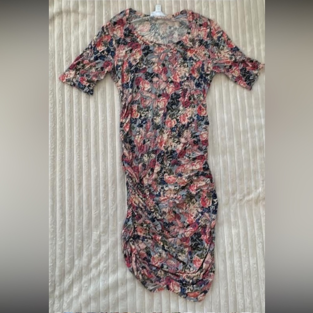 Motherhood Maternity Pink and Gray Ruched Bodycon Dress